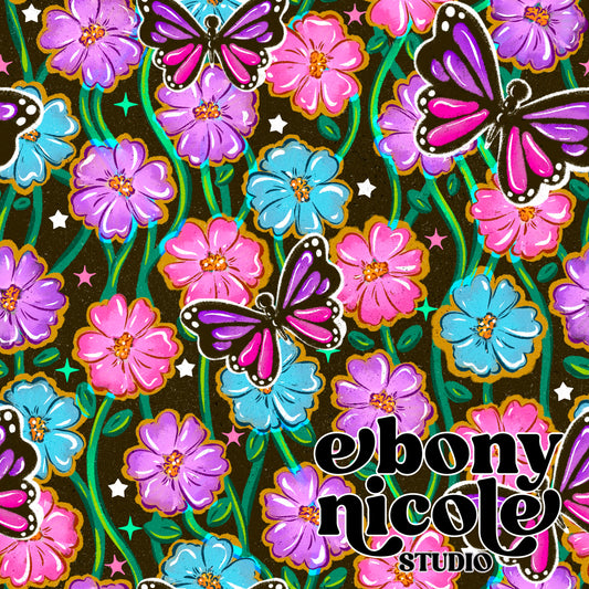 Spring Floral Butterflies-Dark Black Brown