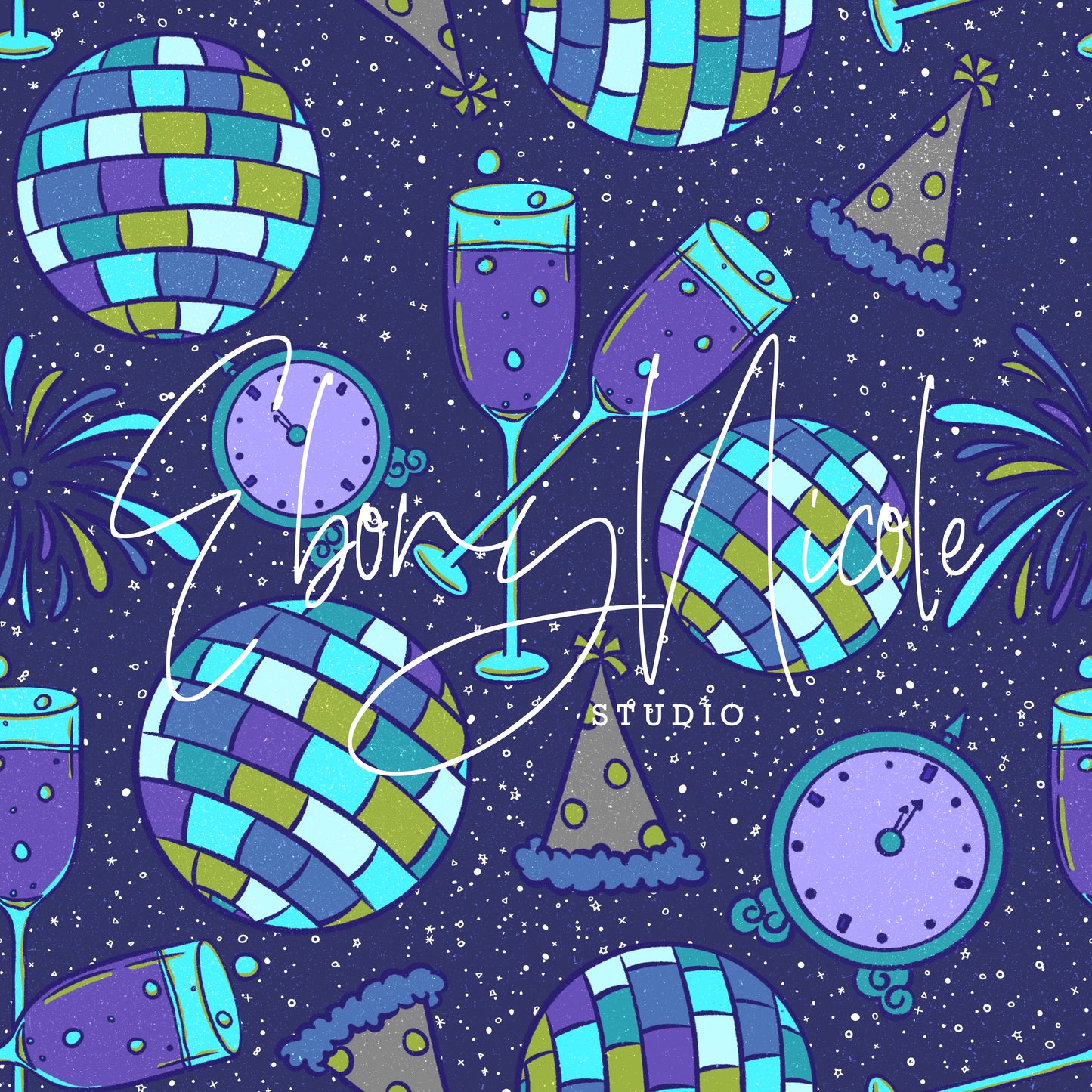New Year Seamless Pattern- Dark Blue
