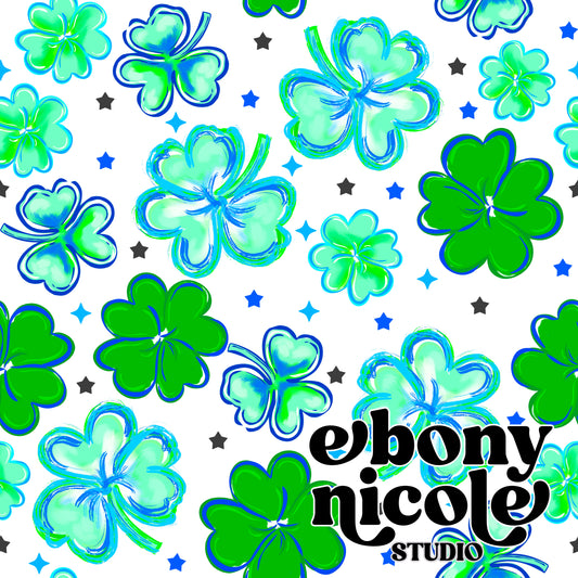 Four Leaf Clover Seamless Pattern - White