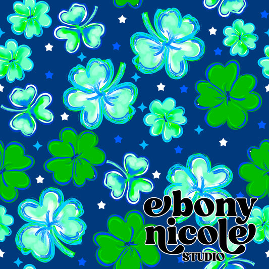 Four Leaf Clover Seamless Pattern - Dark Blue