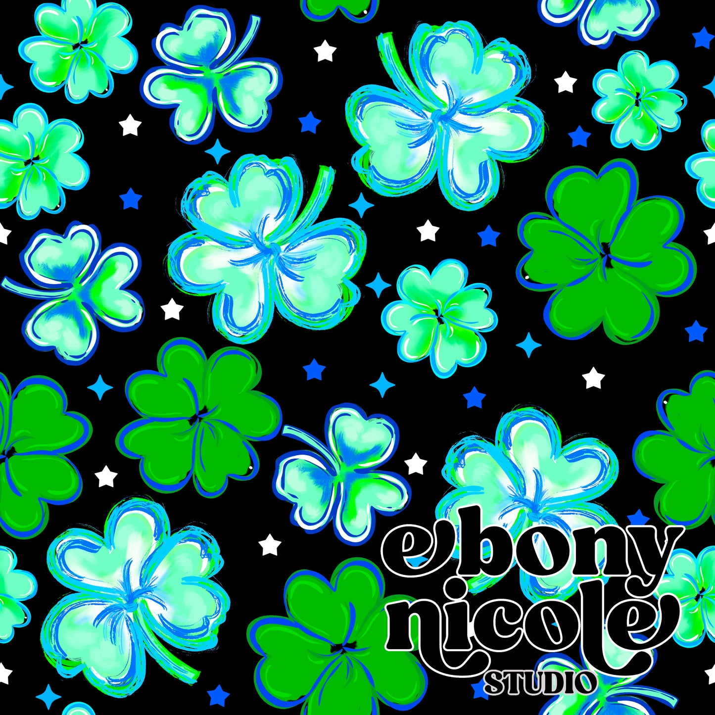 Four Leaf Clover Seamless Pattern - Black