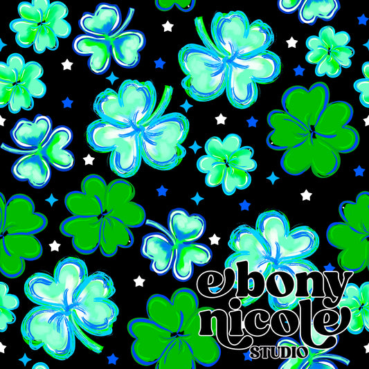 Four Leaf Clover Seamless Pattern - Black