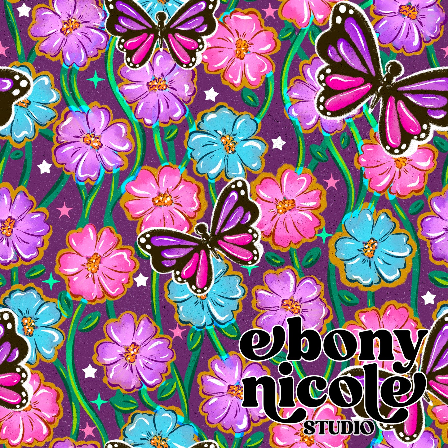 Spring Floral Butterflies-Dark Purple