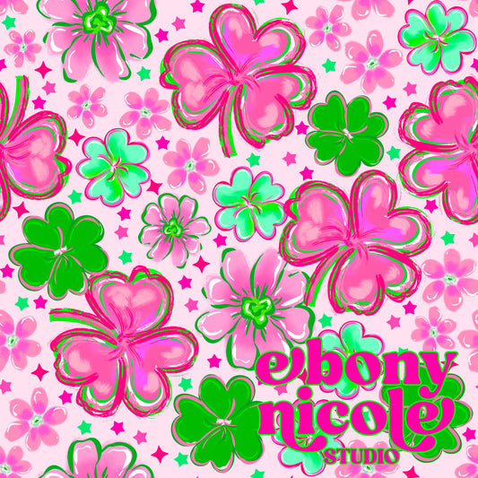 Floral Four Leaf Clover Seamless Pattern - Pink