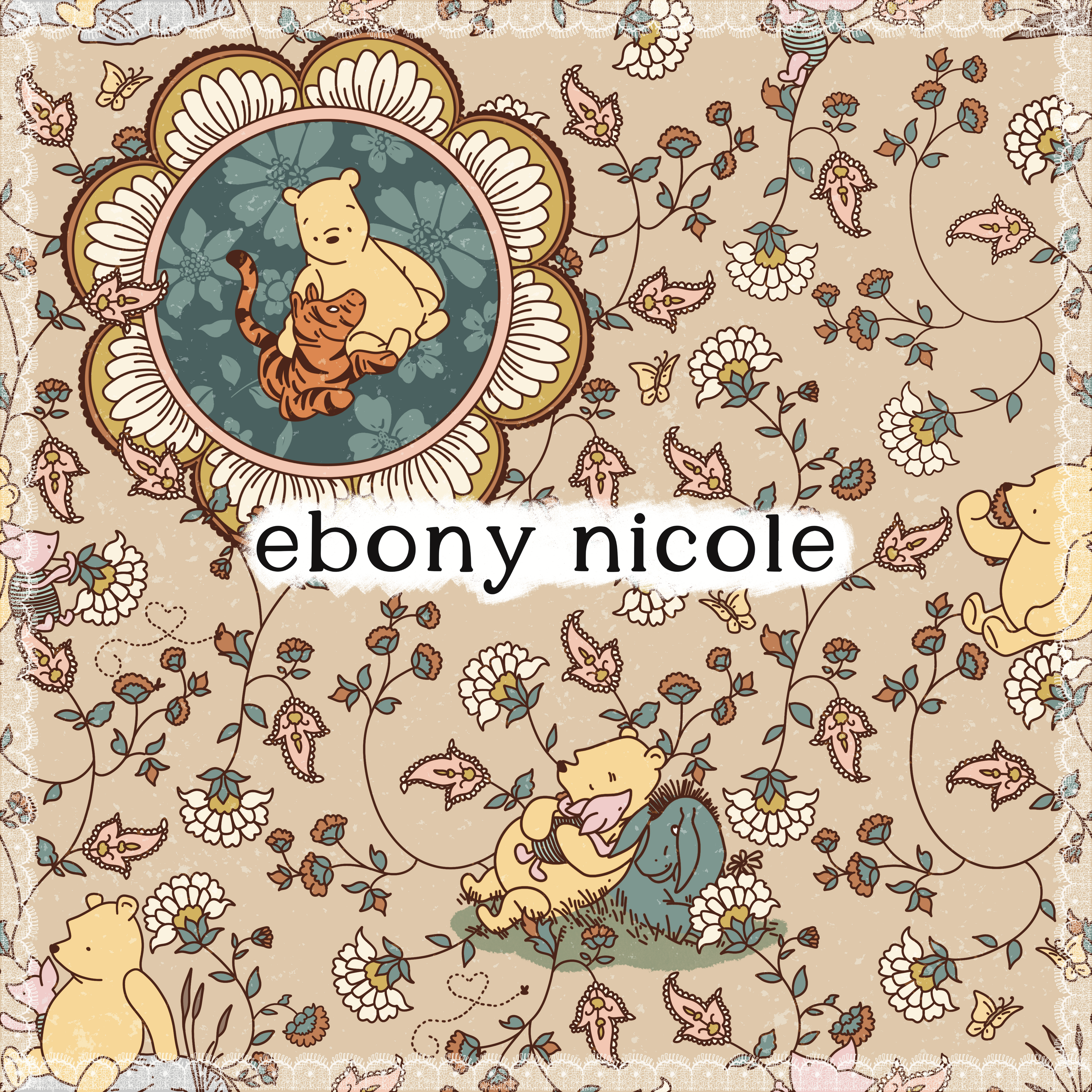 Vintage Storybook Teddy Bear Vine Floral