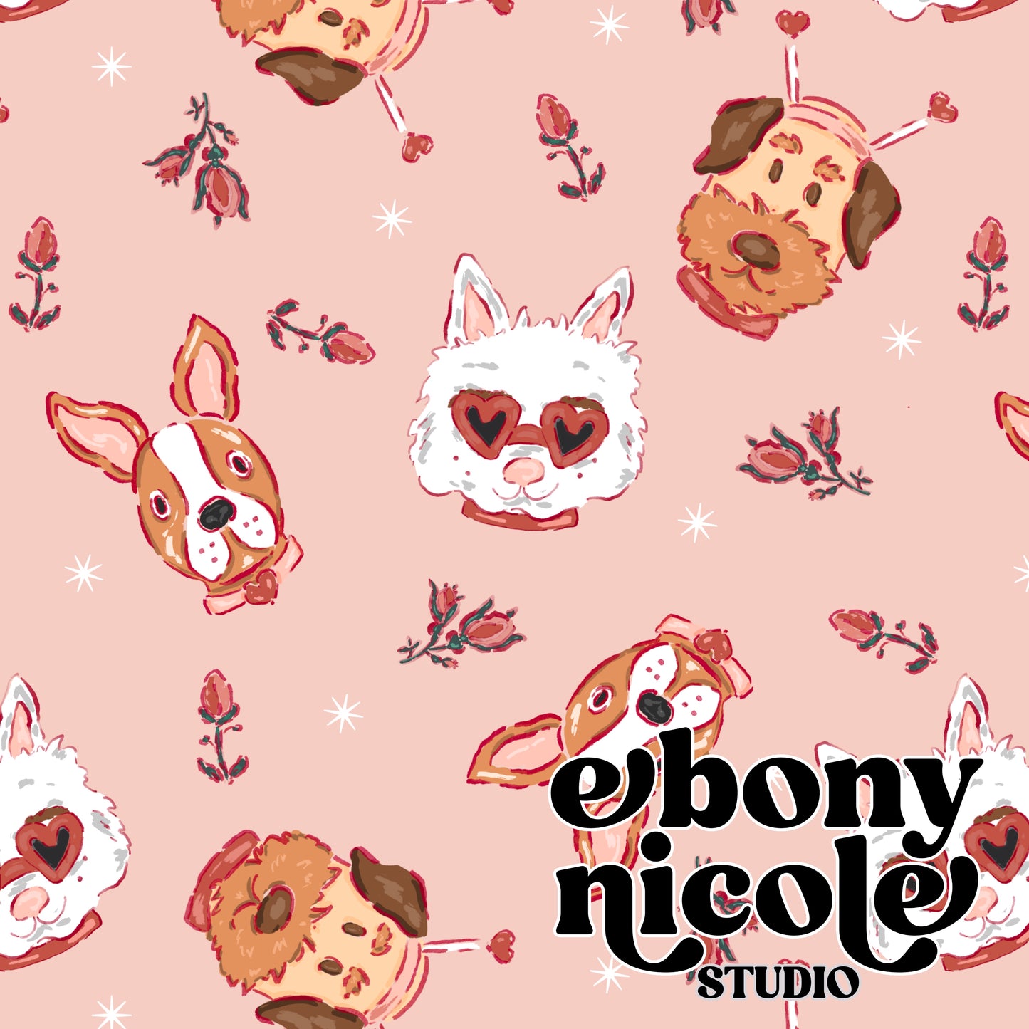 Doggy Love Seamless Pattern- Light Pink