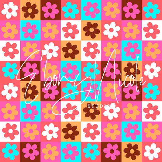 Retro Checkered Floral