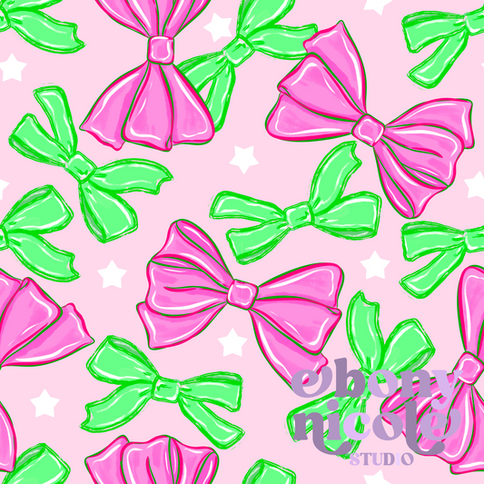 Pink & Green Boutique Bow Seamless Pattern- Pink