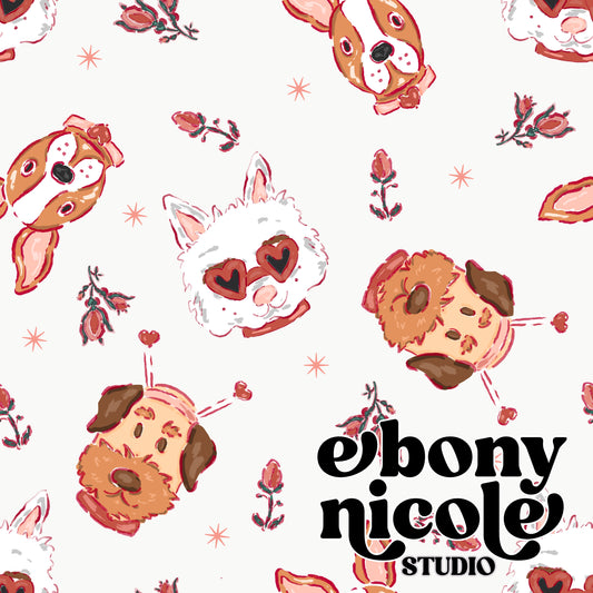 Doggy Love Seamless Pattern- Light Gray