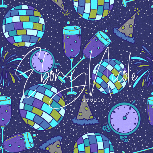 New Year Seamless Pattern- Dark Blue