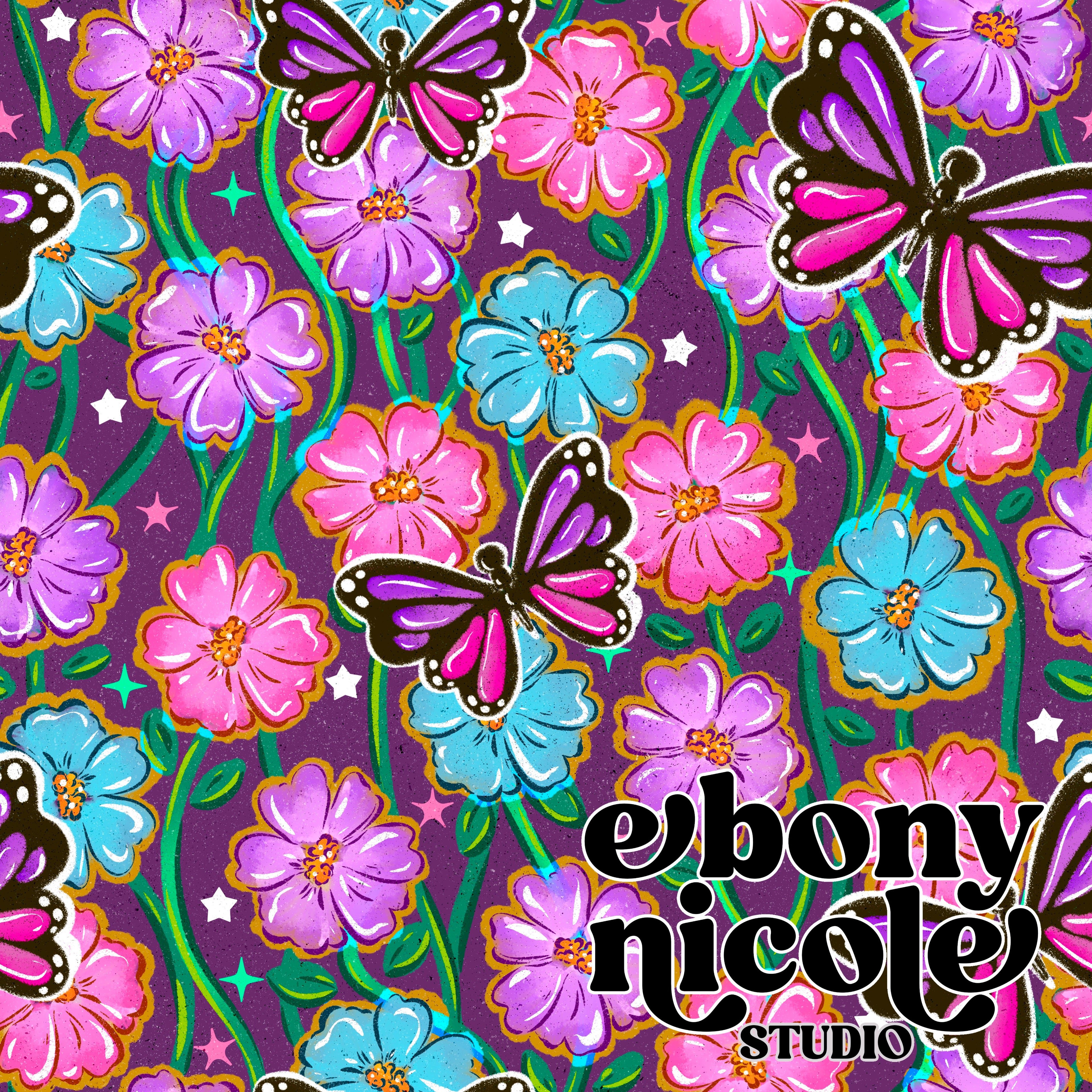 Spring Floral Butterflies-Dark Purple