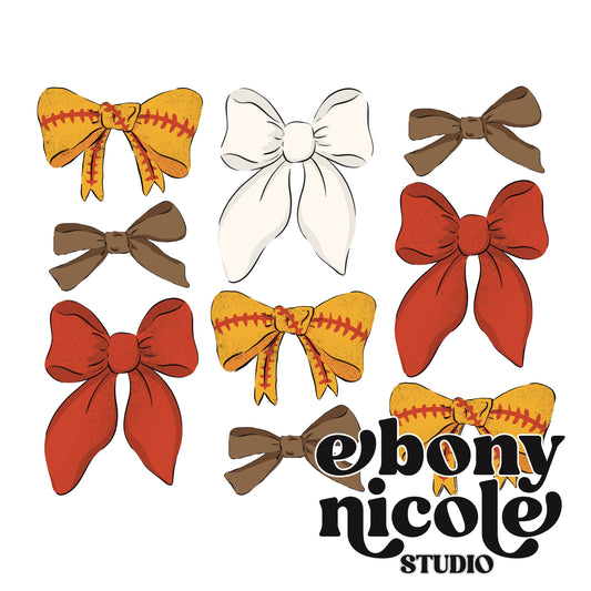 Softball Variety Vintage Bow PNG