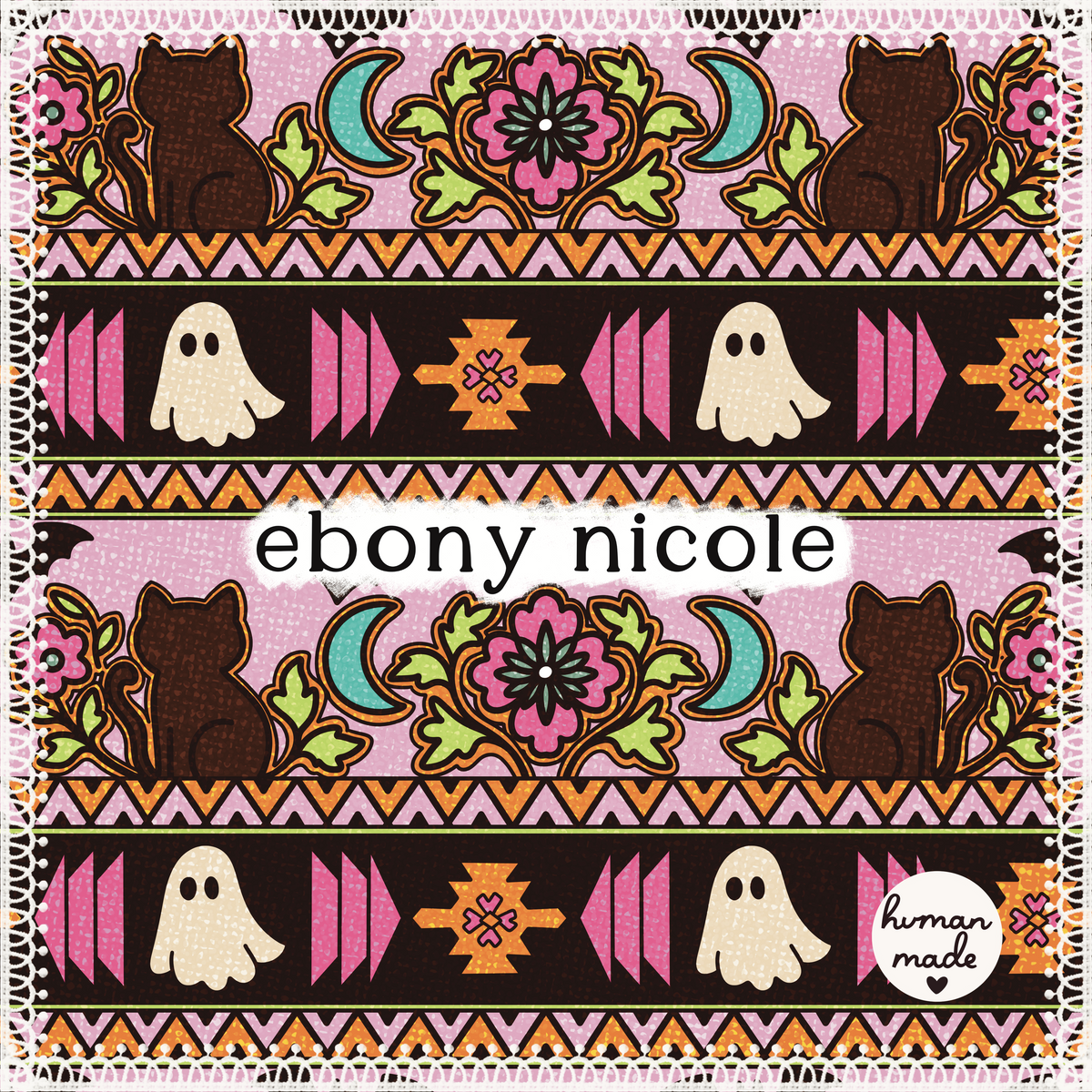Pink Folk Halloween Cats